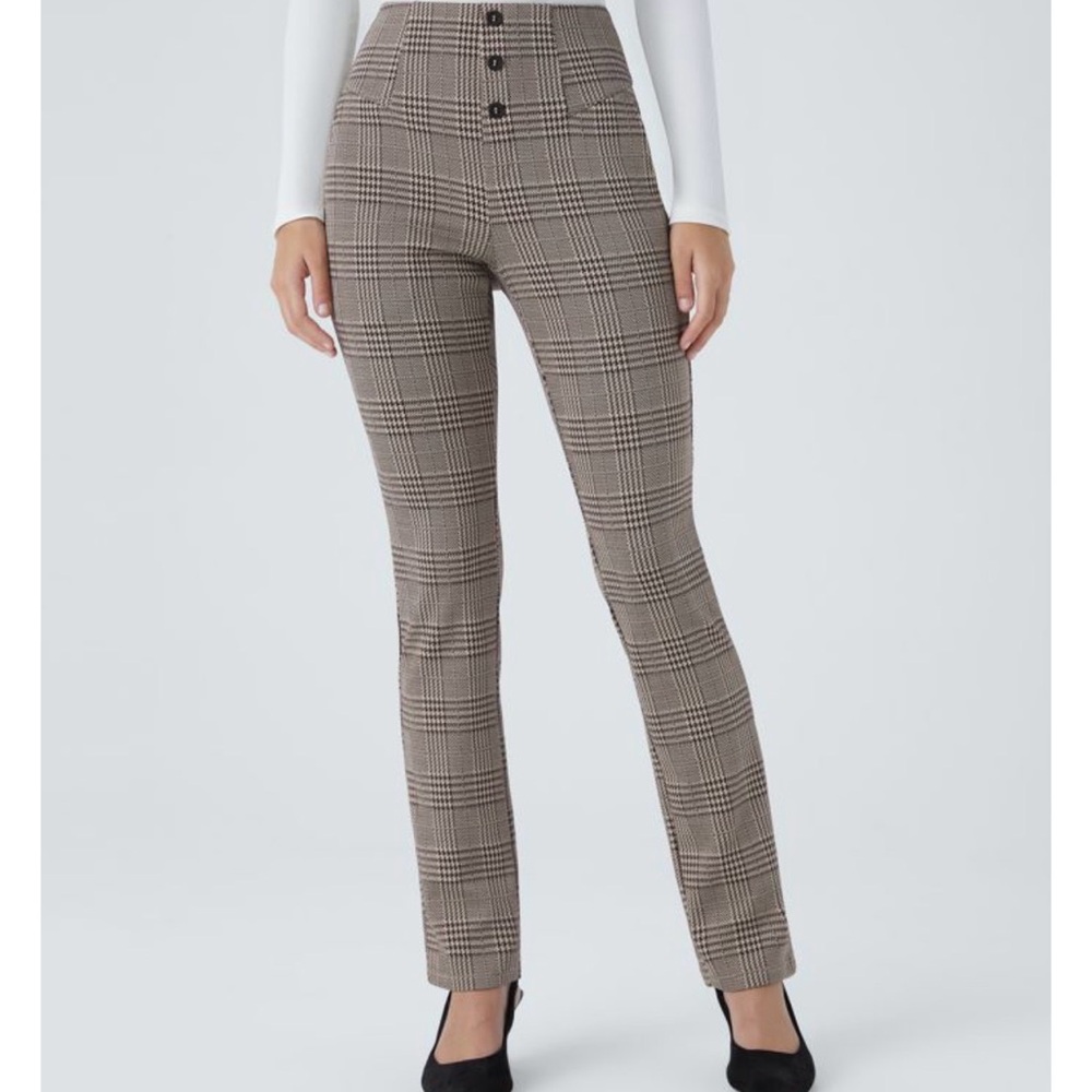 Halara Flex High Waisted Houndstooth Plaid Skinny Work Pants with Pockets NWT
